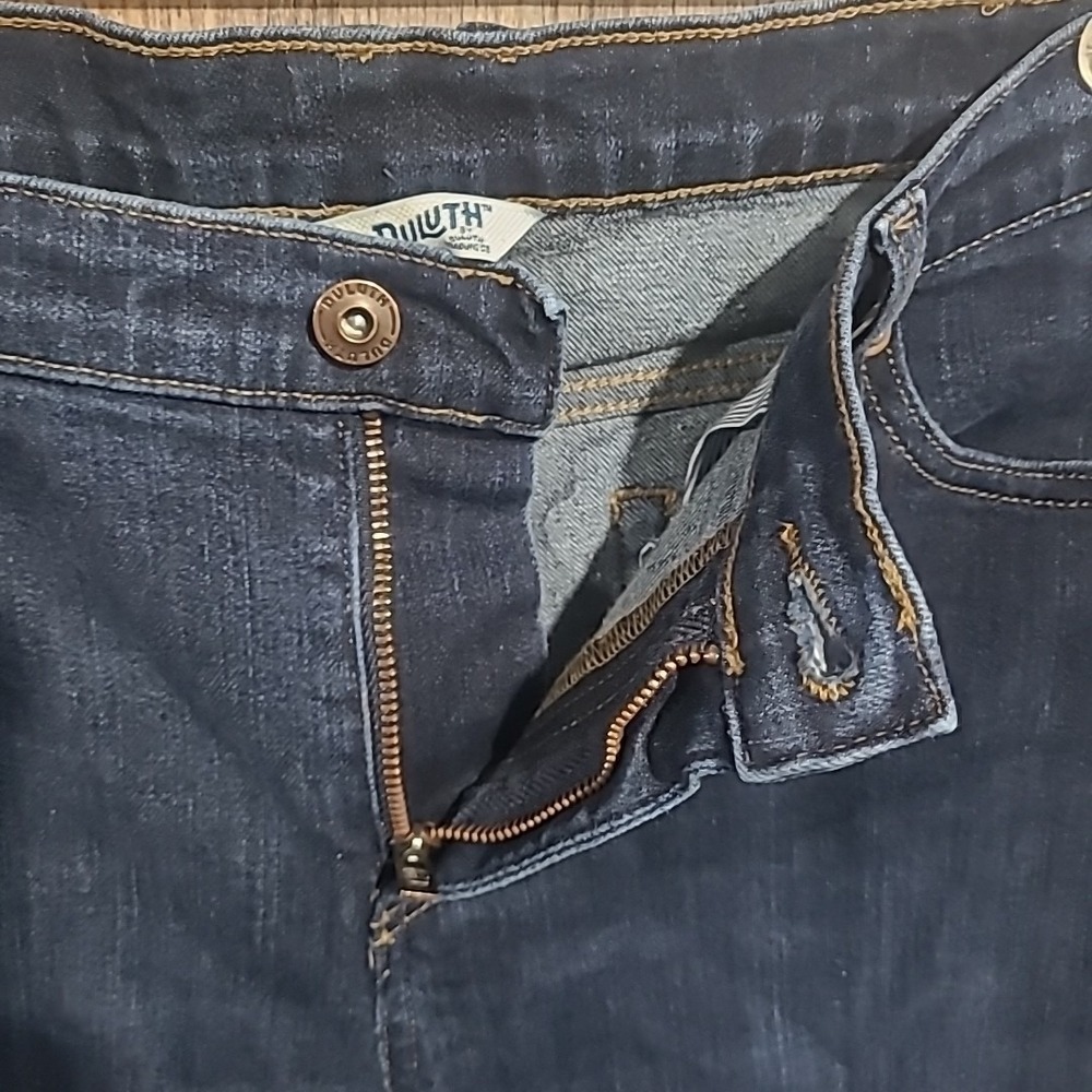 Duluth Trading Relaxed Straight Jeans Size 14 x Actual 27 Dark Wash Mid Rise - Picture 7 of 10